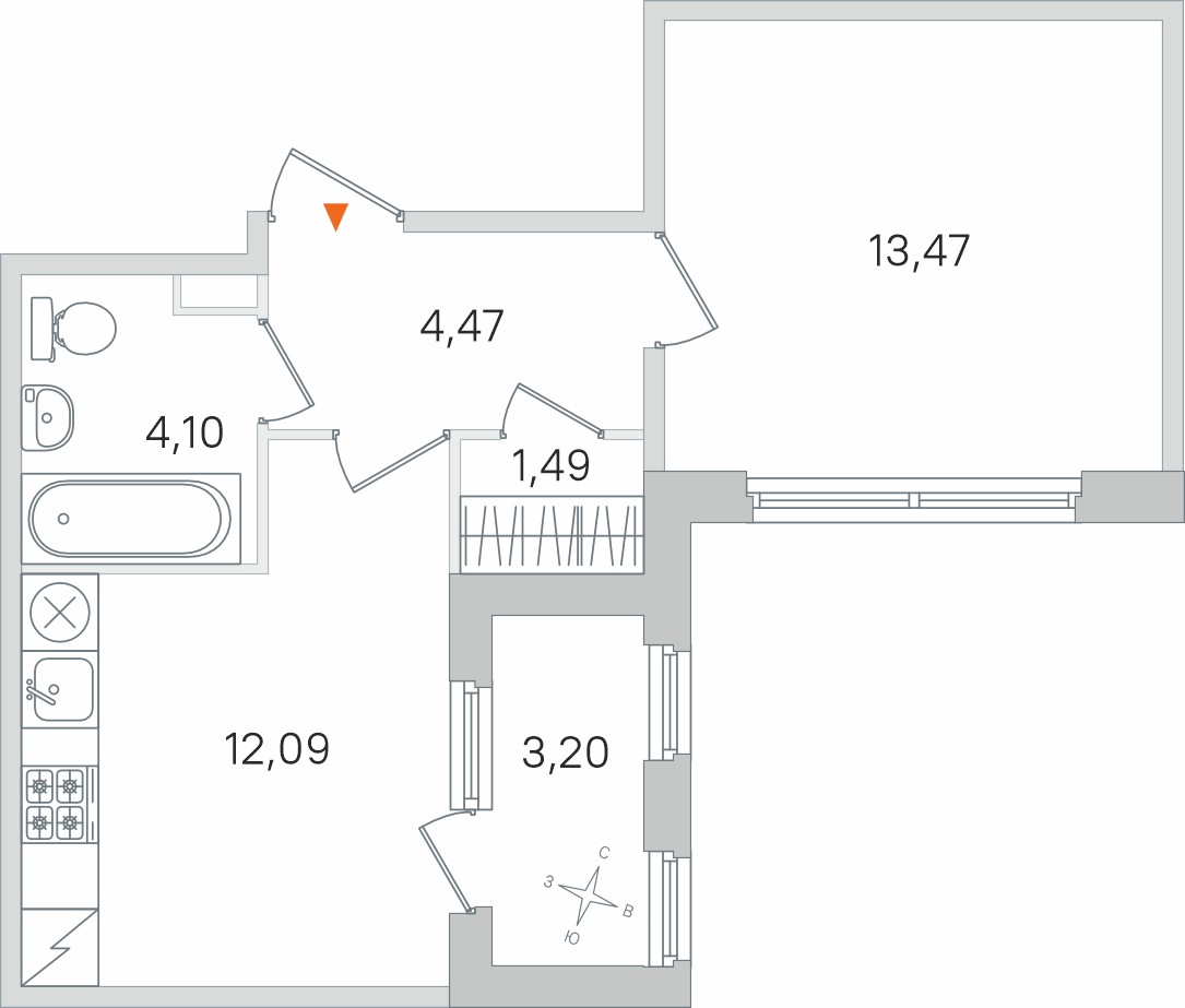 Планировка: 1-комнатная квартира, 35,6 м²