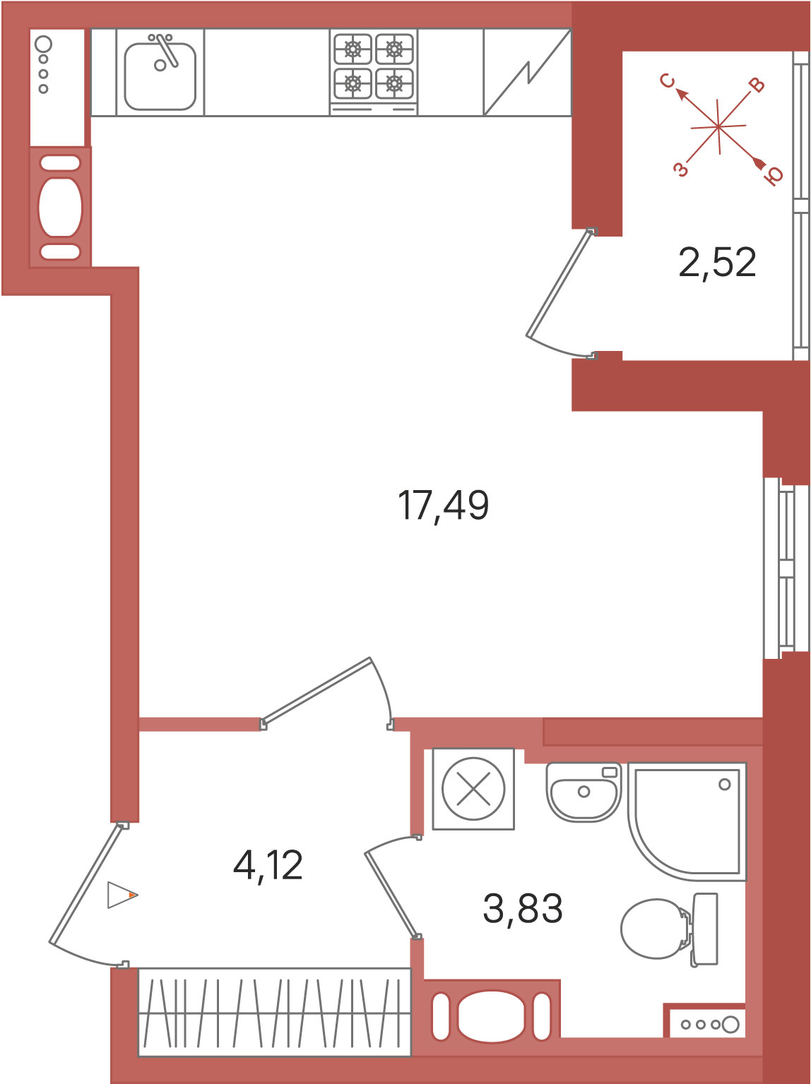 Планировка: студия, 25,4 м²