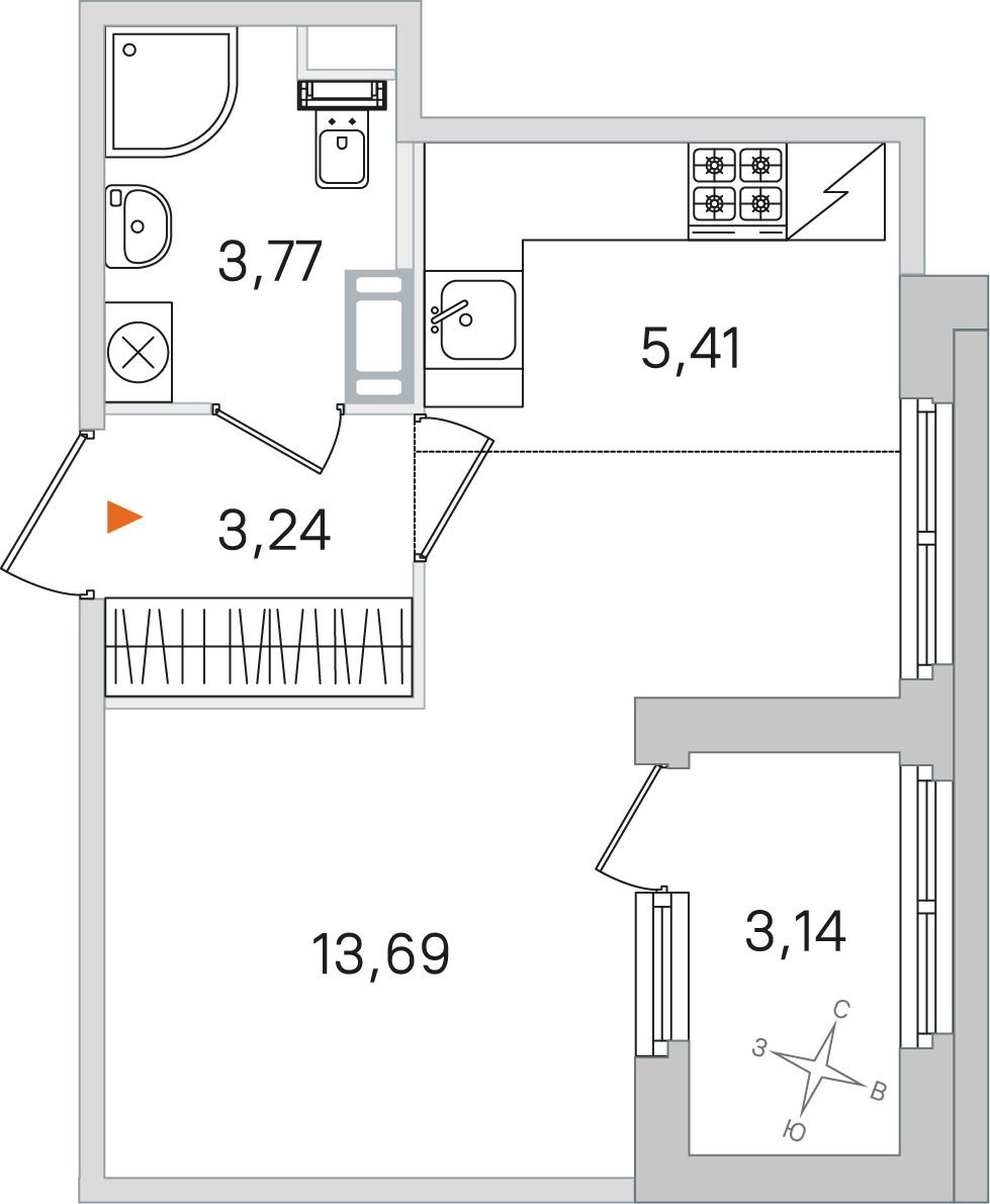 Планировка: студия, 26,1 м²