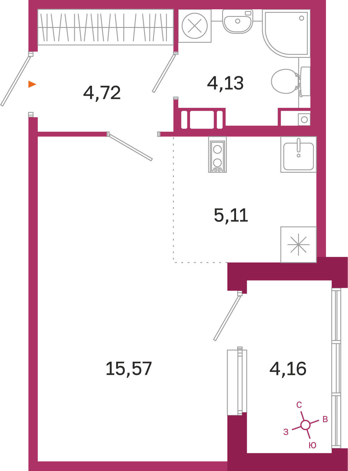 Планировка: студия, 29,5 м²