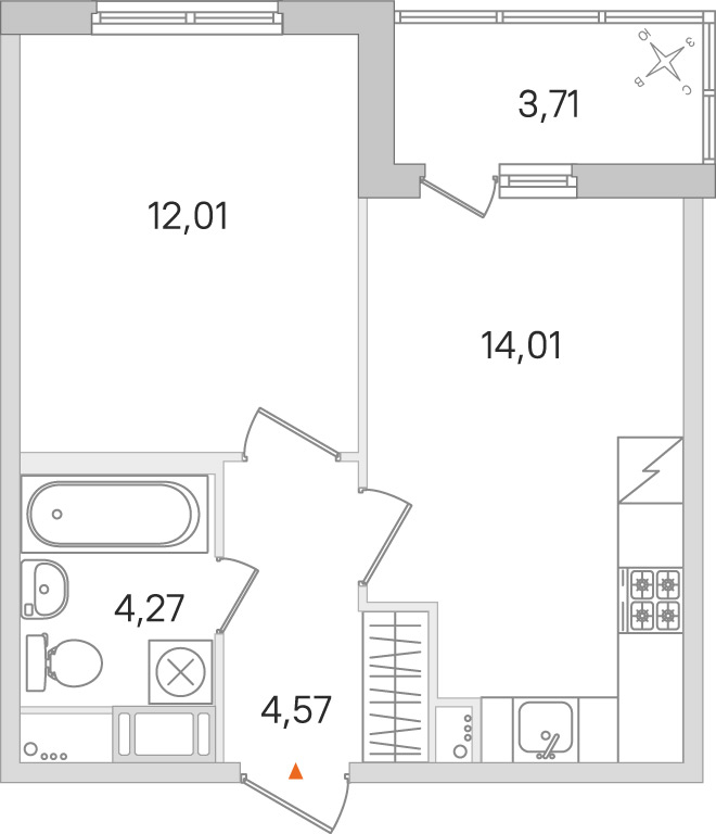 Планировка: 1-комнатная квартира, 34,9 м²