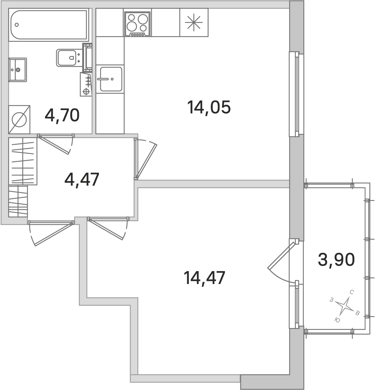 Планировка: 1-комнатная квартира, 37,7 м²