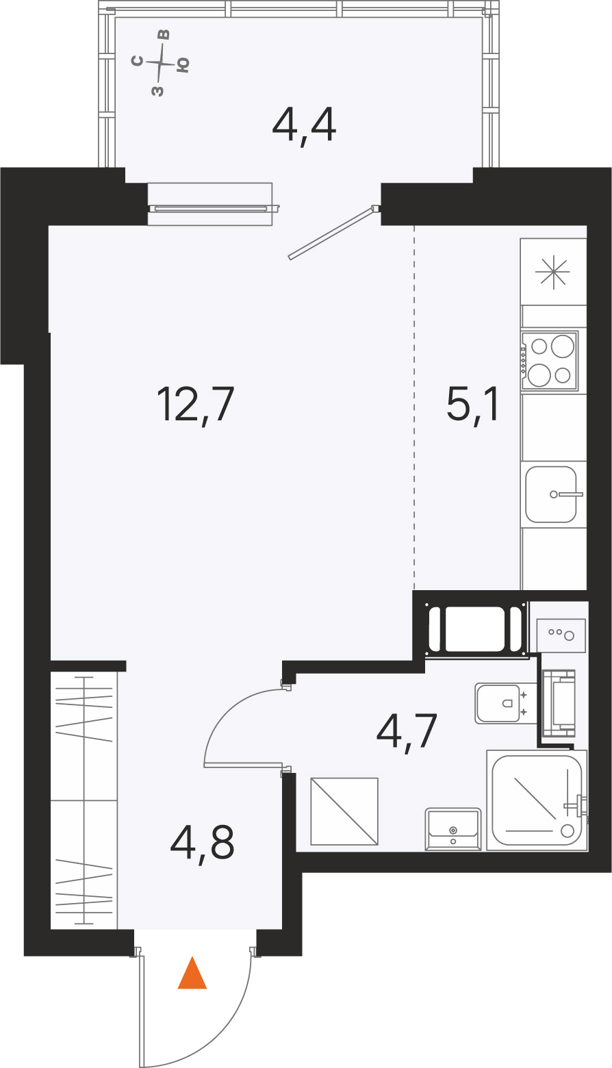 Планировка: студия, 27,3 м²
