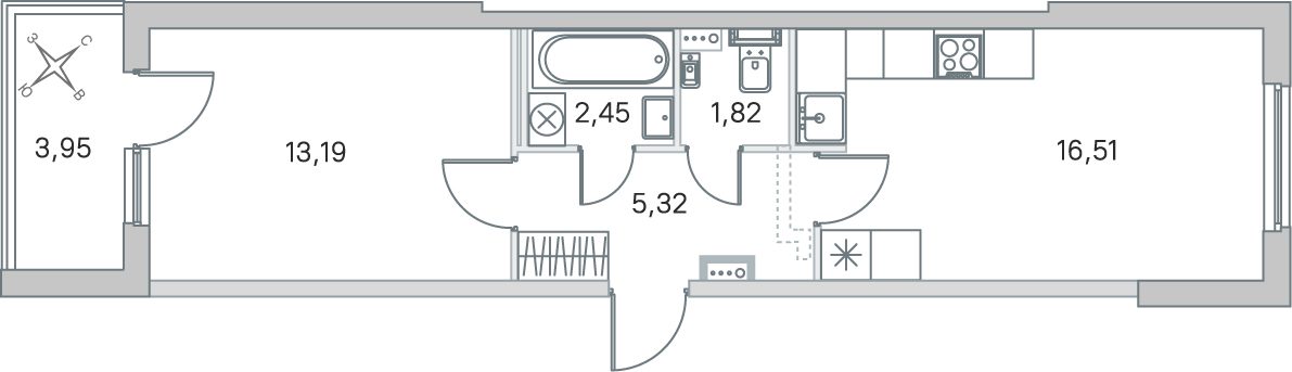 Планировка: 1-комнатная квартира, 39,3 м²