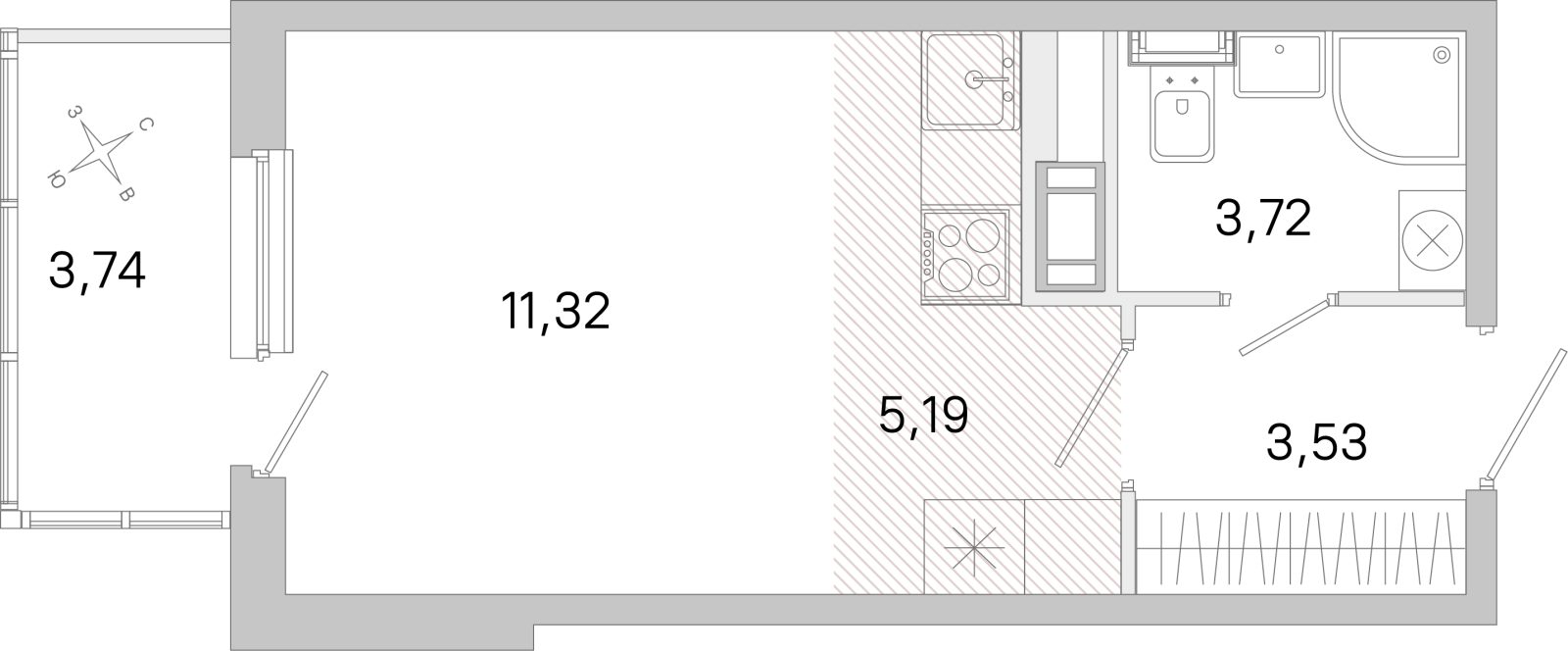 Планировка: студия, 23,8 м²
