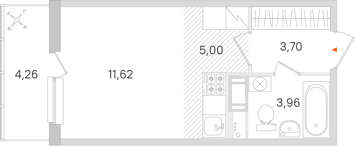 Планировка: студия, 24,3 м²