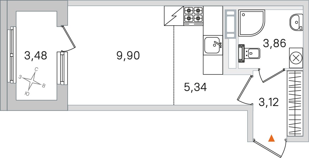 Планировка: студия, 22,2 м²