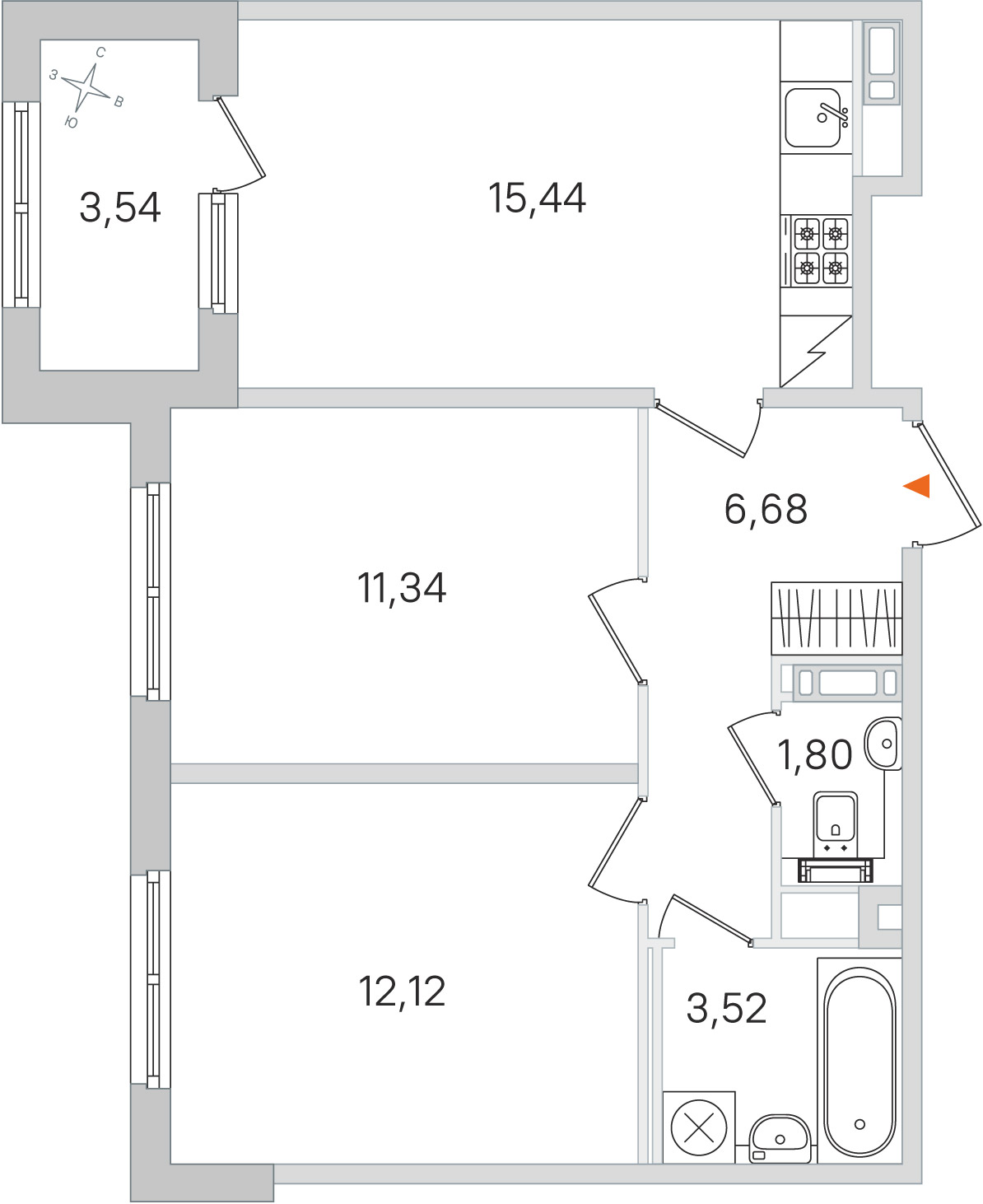 Планировка: 2-комнатная квартира, 50,9 м²