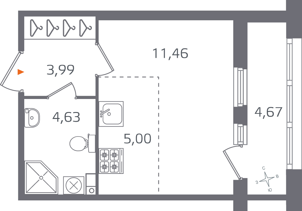 Планировка: студия, 25,1 м²