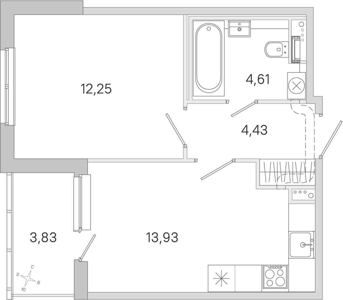 Планировка: 1-комнатная квартира, 35,2 м²