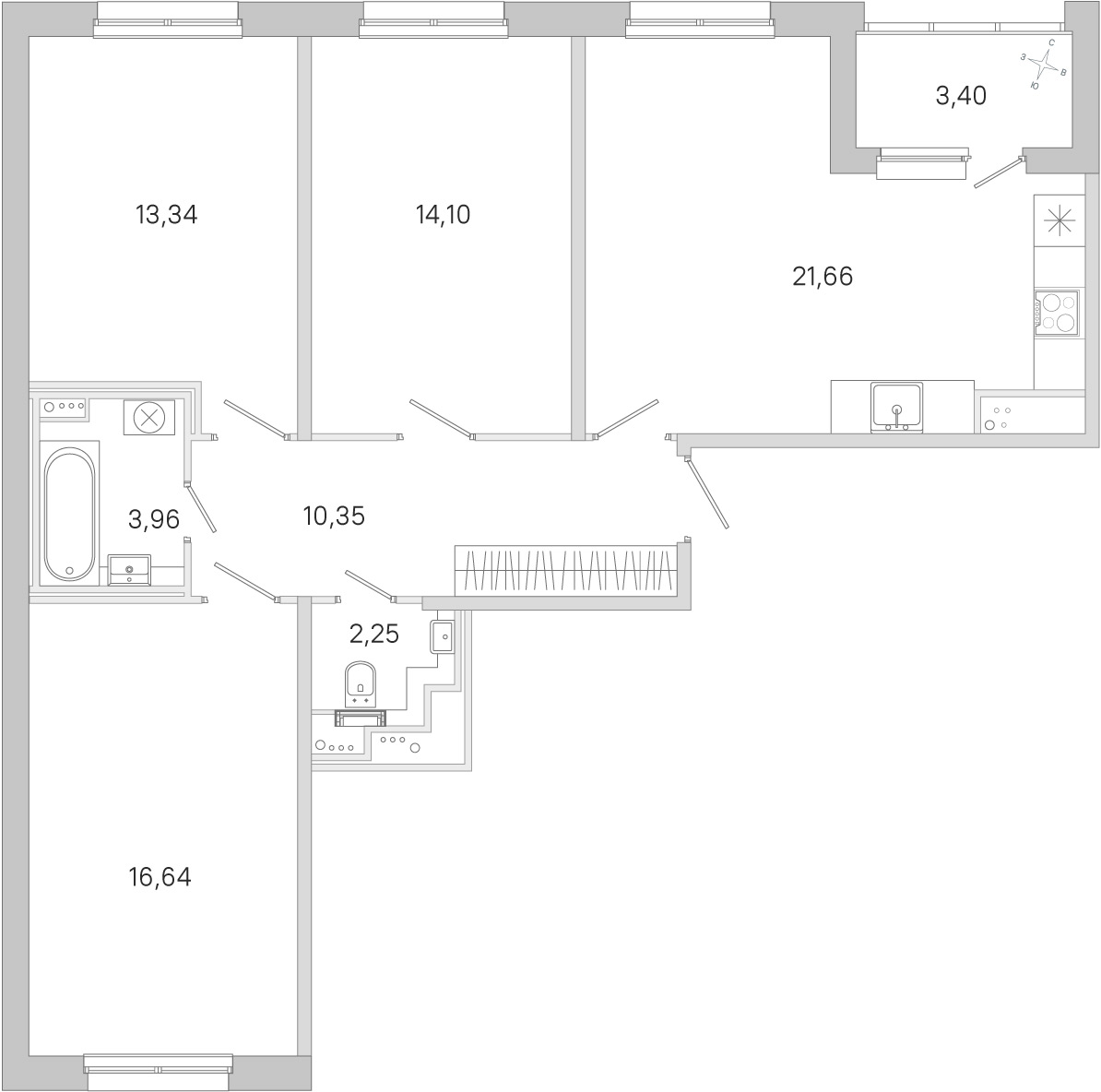 Планировка: 3-комнатная квартира, 82,3 м²