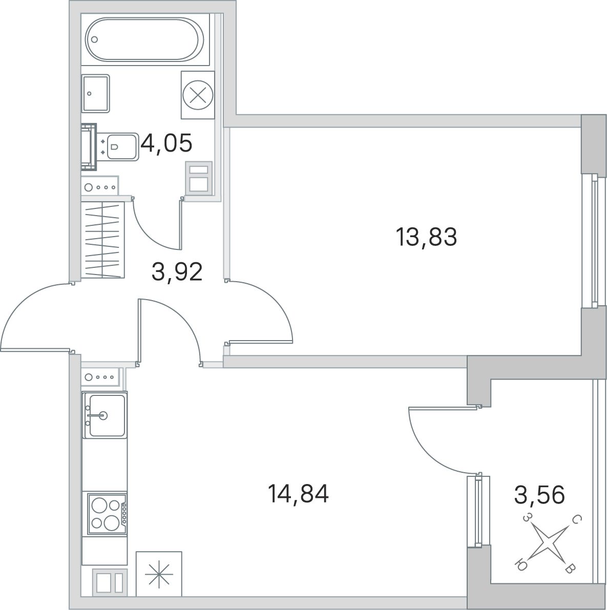 Планировка: 1-комнатная квартира, 36,6 м²