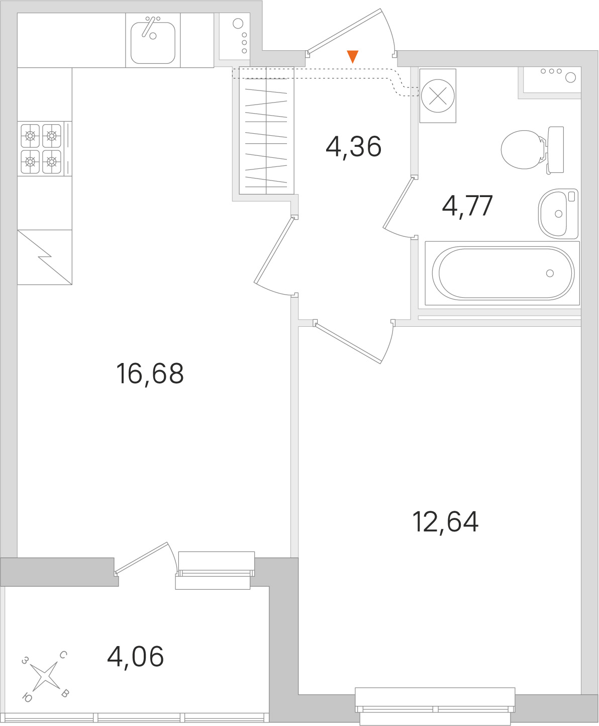 Планировка: 1-комнатная квартира, 38,5 м²