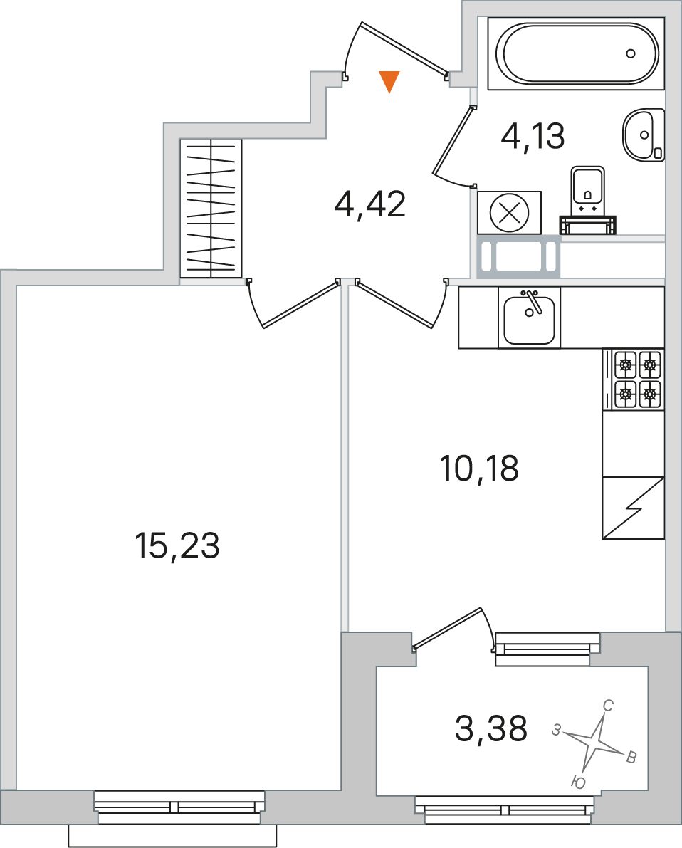 Планировка: 1-комнатная квартира, 34,0 м²