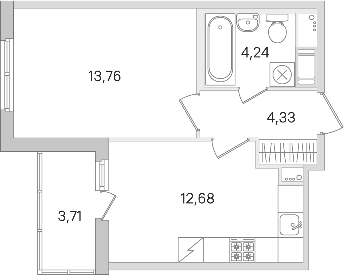 Планировка: 1-комнатная квартира, 35,0 м²