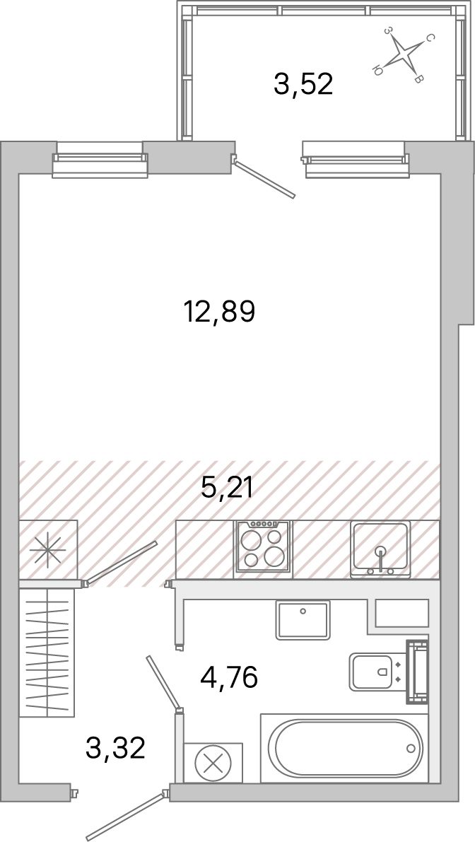 Планировка: студия, 26,2 м²