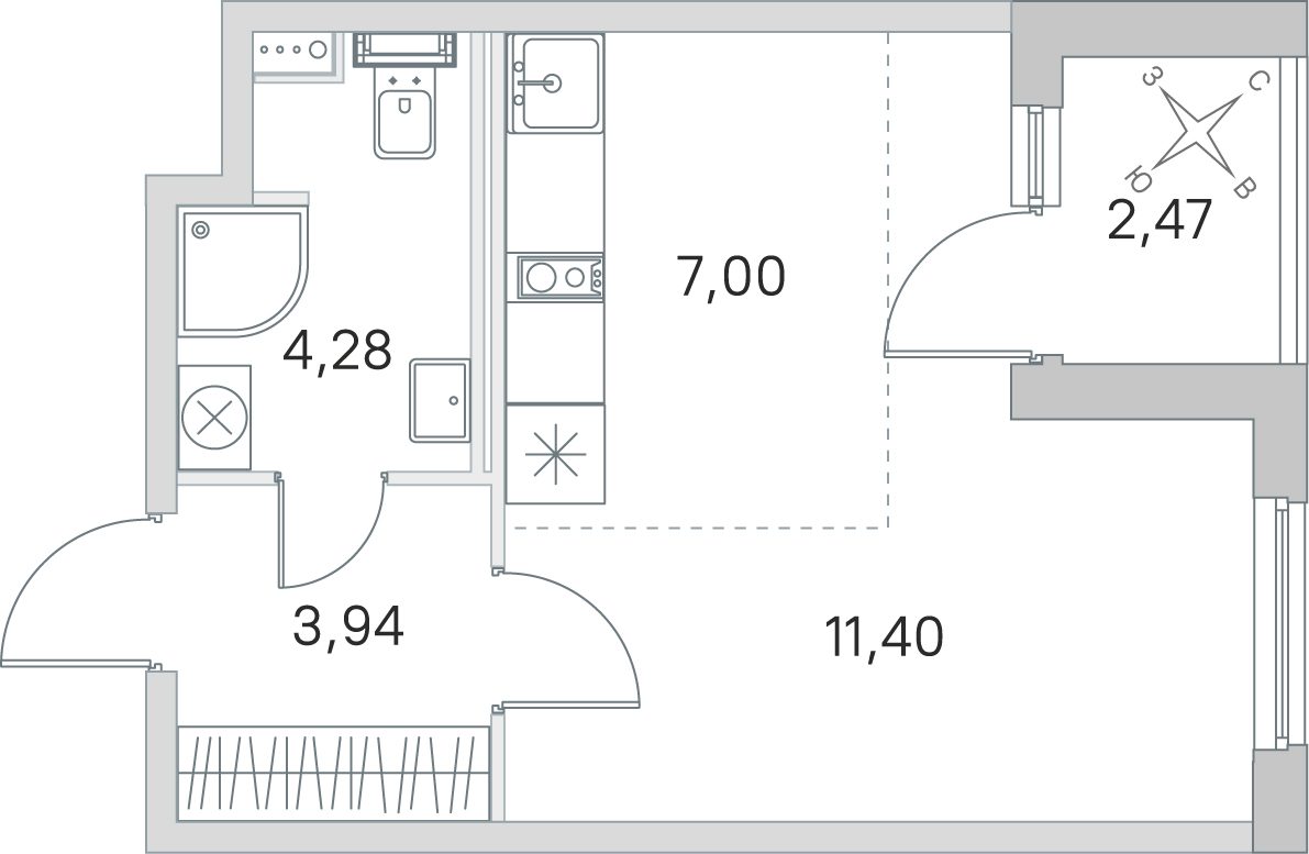 Планировка: студия, 26,6 м²