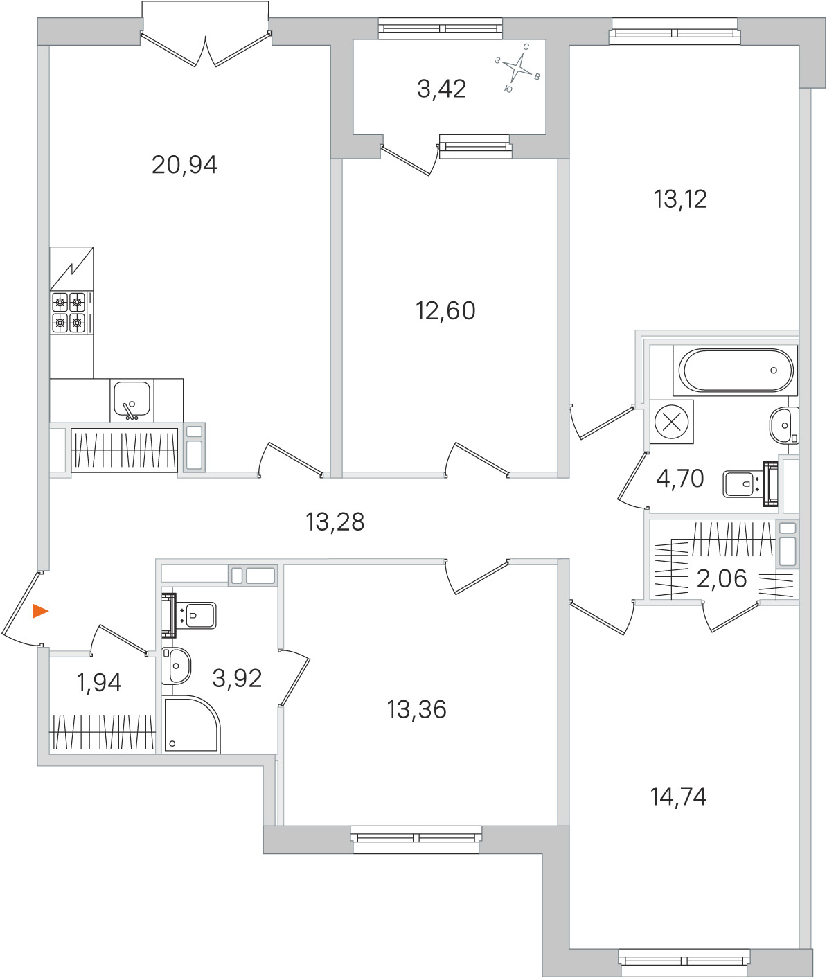 Планировка: 4-комнатная квартира, 100,7 м²