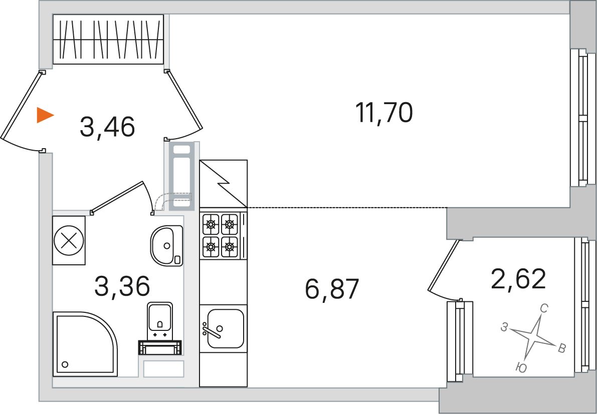 Планировка: студия, 25,4 м²