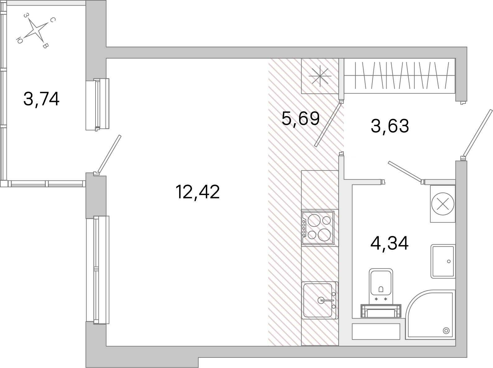 Планировка: студия, 26,1 м²
