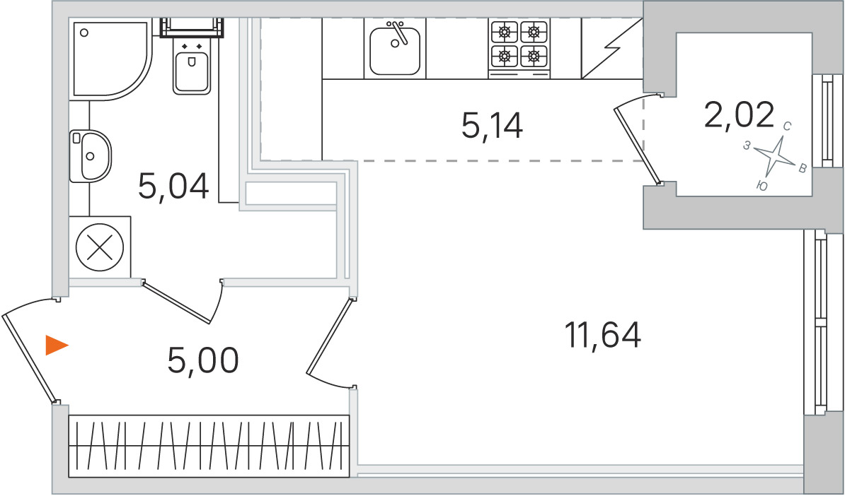 Планировка: студия, 26,8 м²