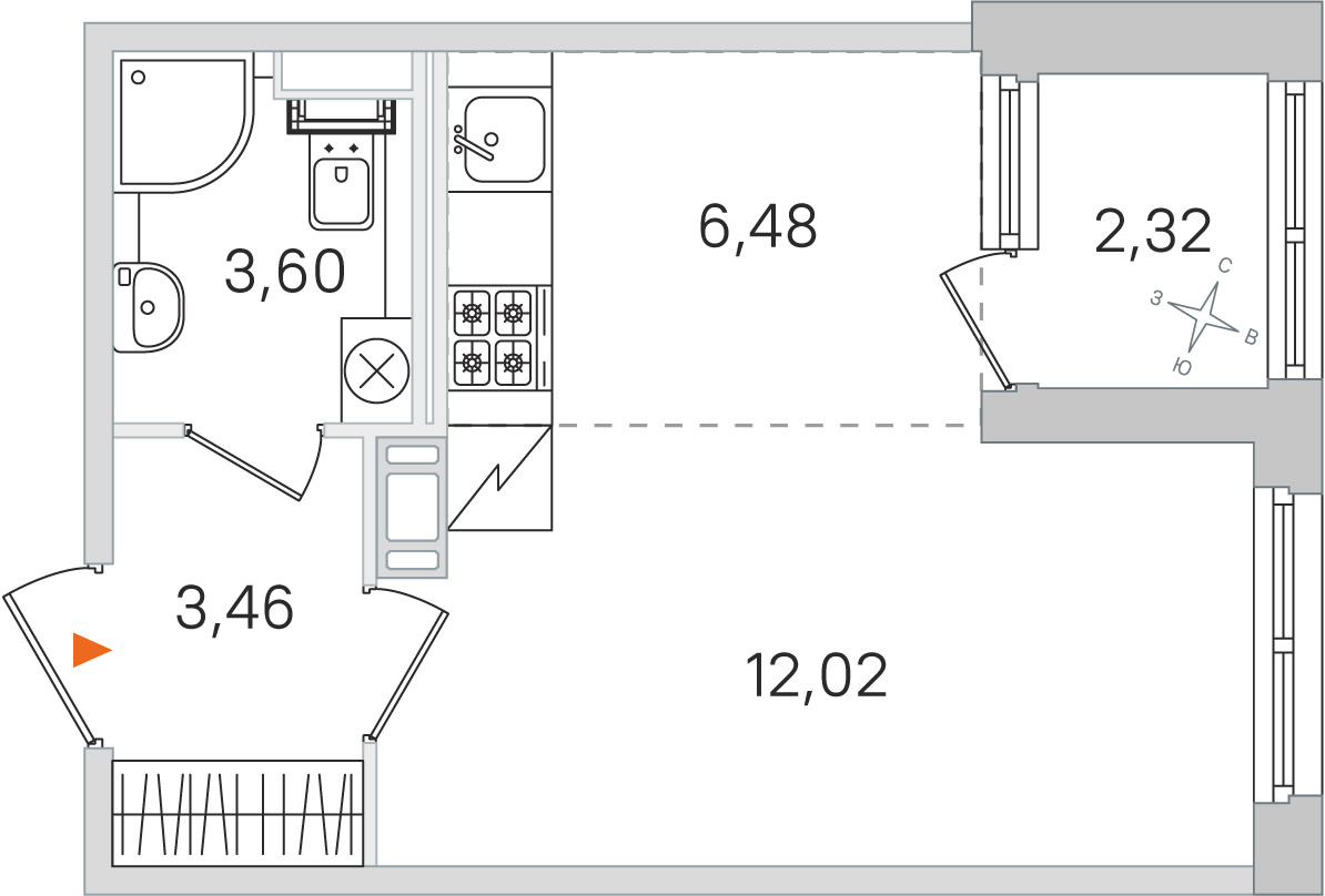 Планировка: студия, 25,6 м²