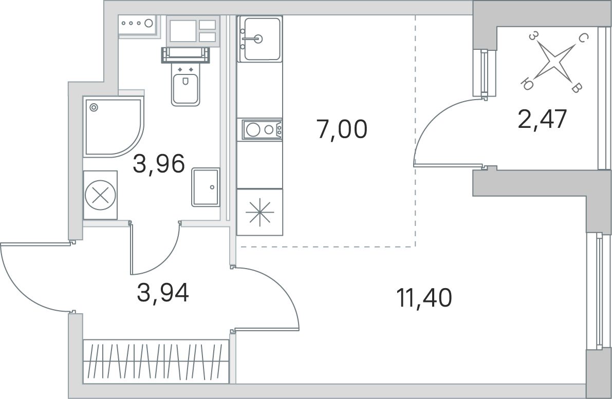 Планировка: студия, 26,3 м²