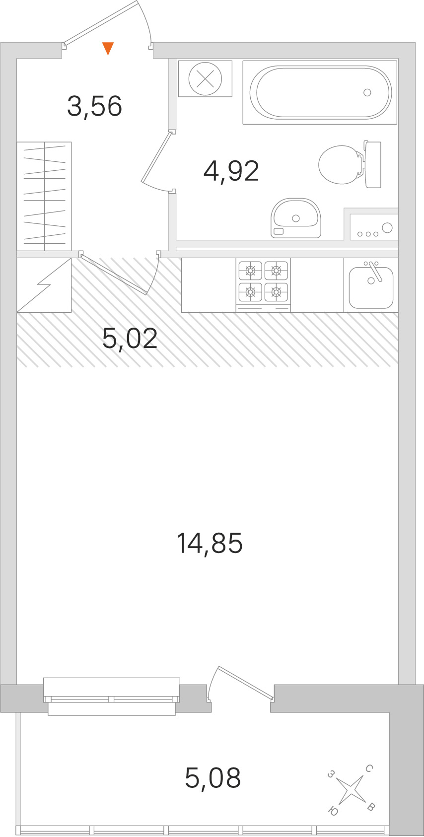 Планировка: студия, 28,4 м²