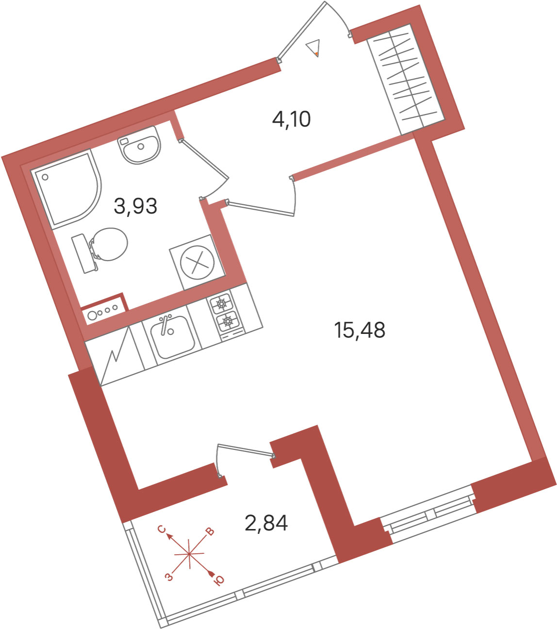 Планировка: студия, 23,5 м²