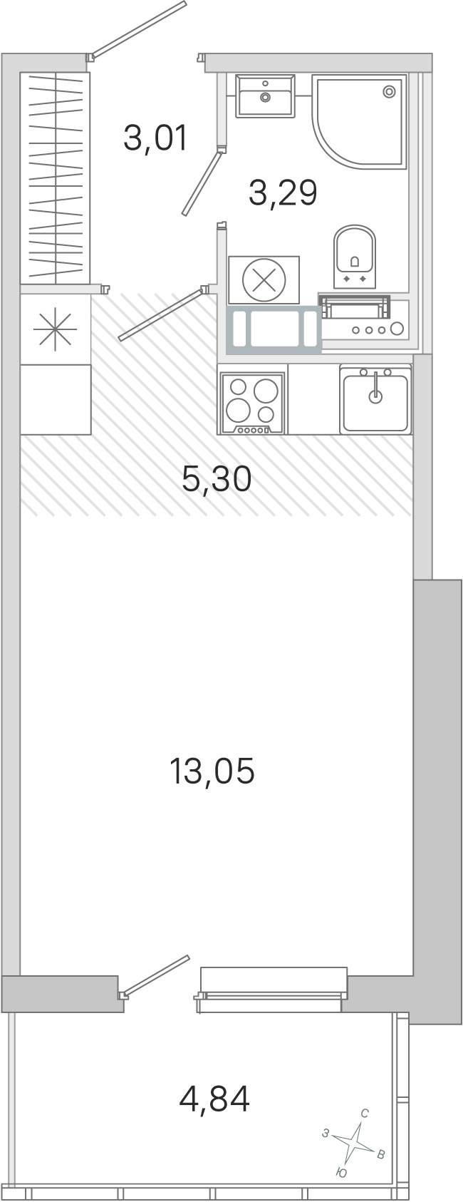 Планировка: студия, 24,7 м²