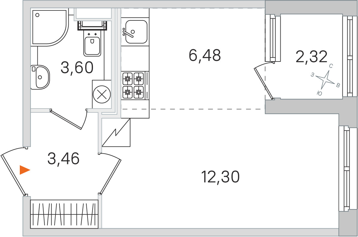 Планировка: студия, 25,8 м²