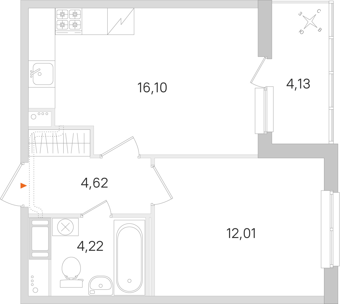 Планировка: 1-комнатная квартира, 37,0 м²