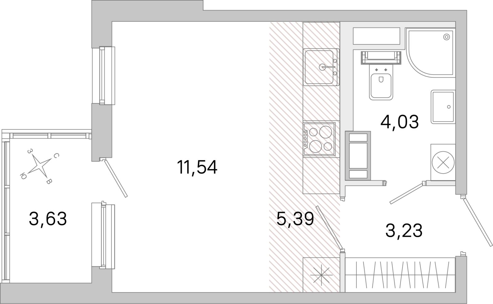 Планировка: студия, 24,2 м²