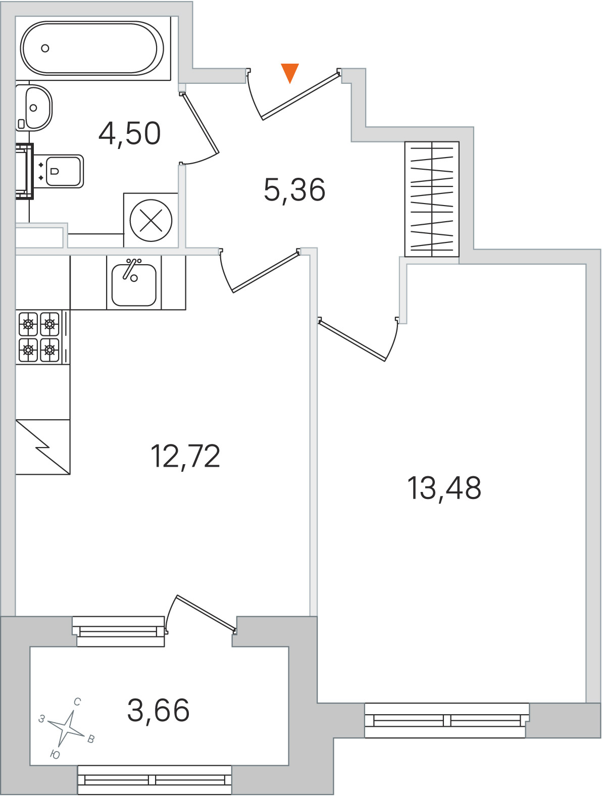 Планировка: 1-комнатная квартира, 36,1 м²