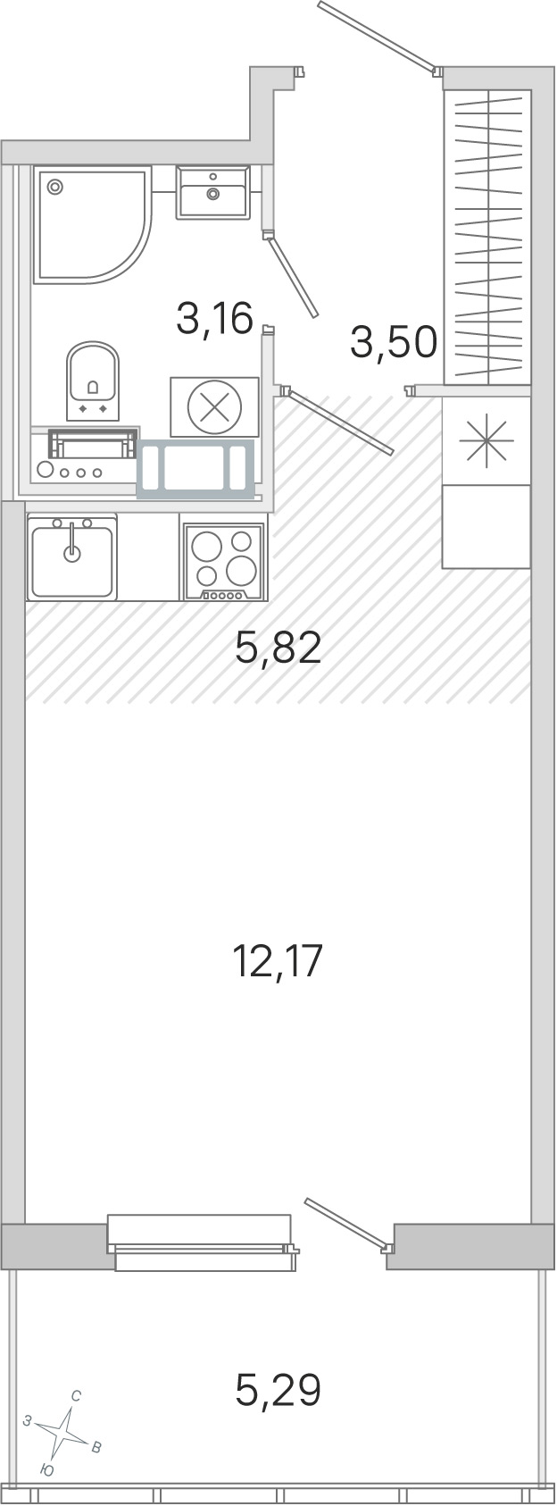 Планировка: студия, 24,7 м²