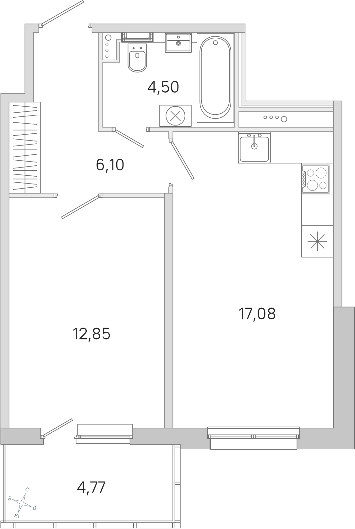 Планировка: 1-комнатная квартира, 40,5 м²