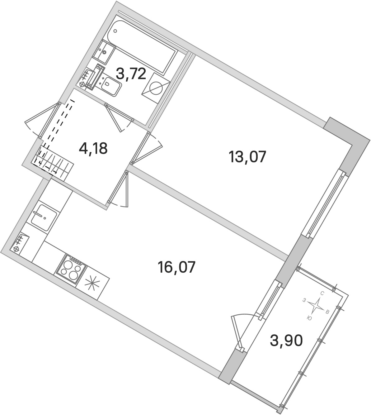 Планировка: 1-комнатная квартира, 37,0 м²