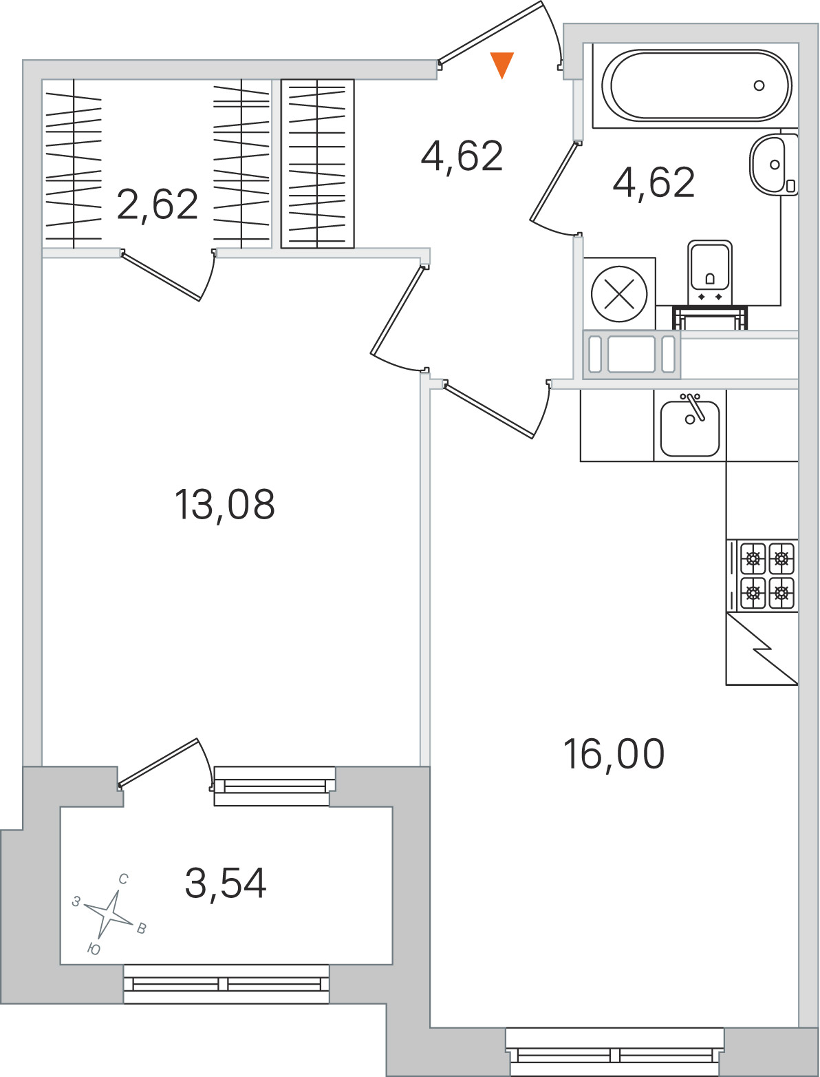 Планировка: 1-комнатная квартира, 40,9 м²