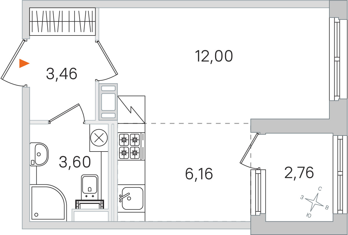 Планировка: студия, 25,2 м²
