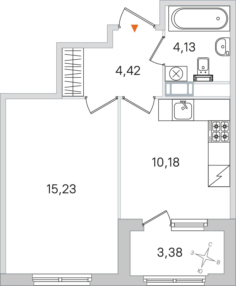 Планировка: 1-комнатная квартира, 34,0 м²