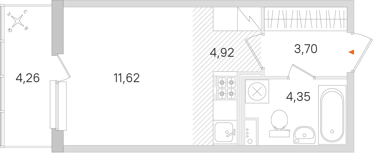 Планировка: студия, 24,6 м²