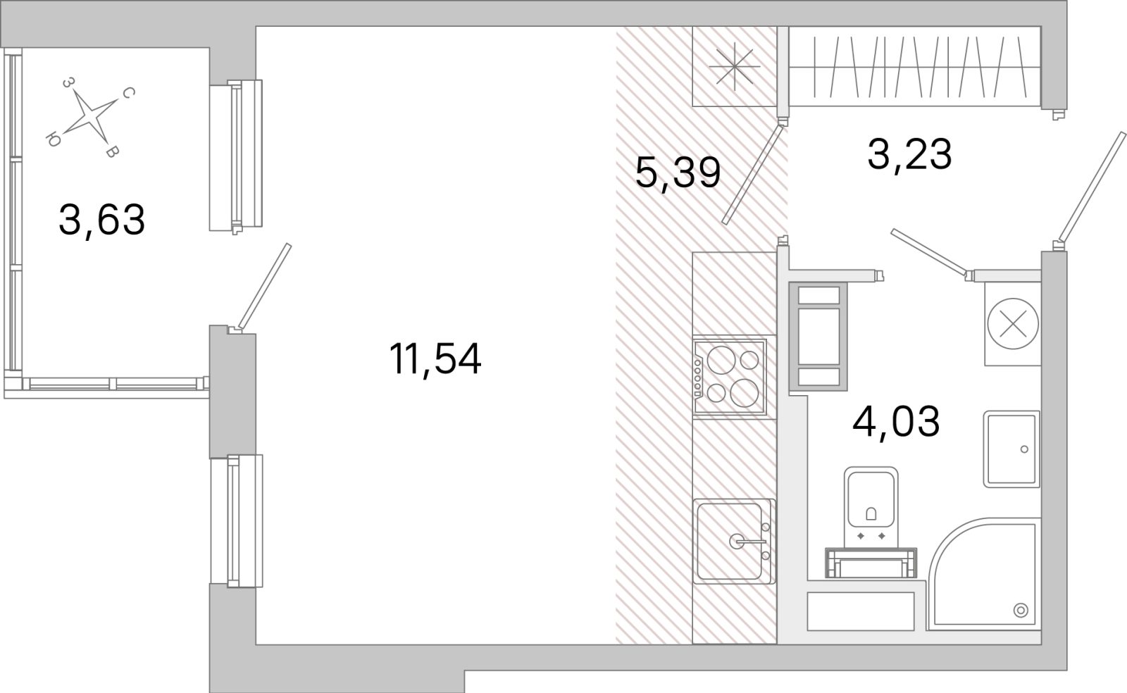 Планировка: студия, 24,2 м²
