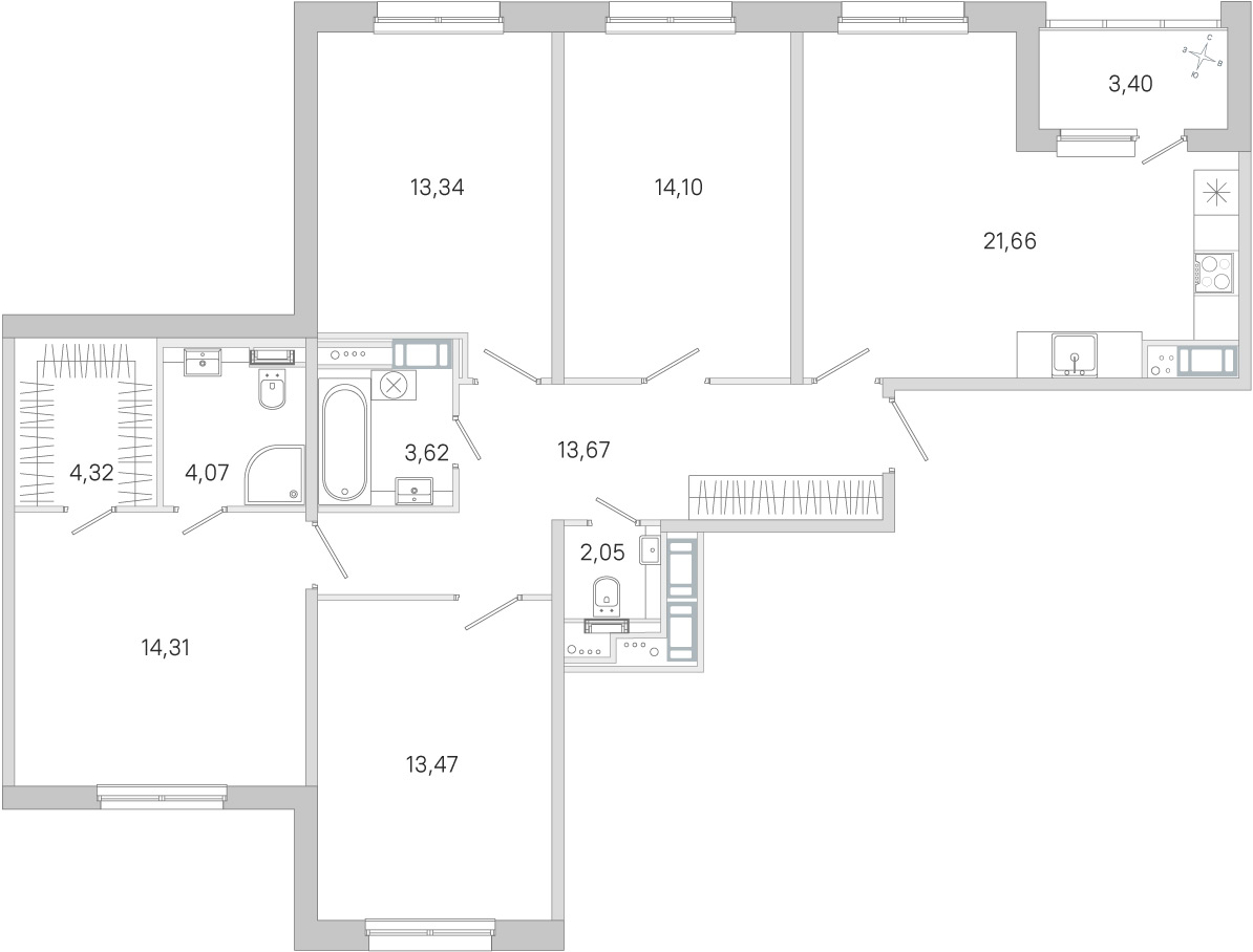 Планировка: 4-комнатная квартира, 104,6 м²