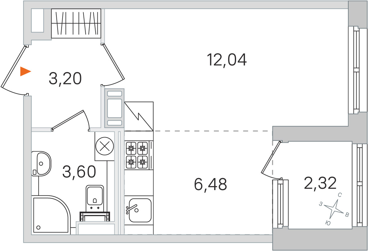 Планировка: студия, 25,3 м²