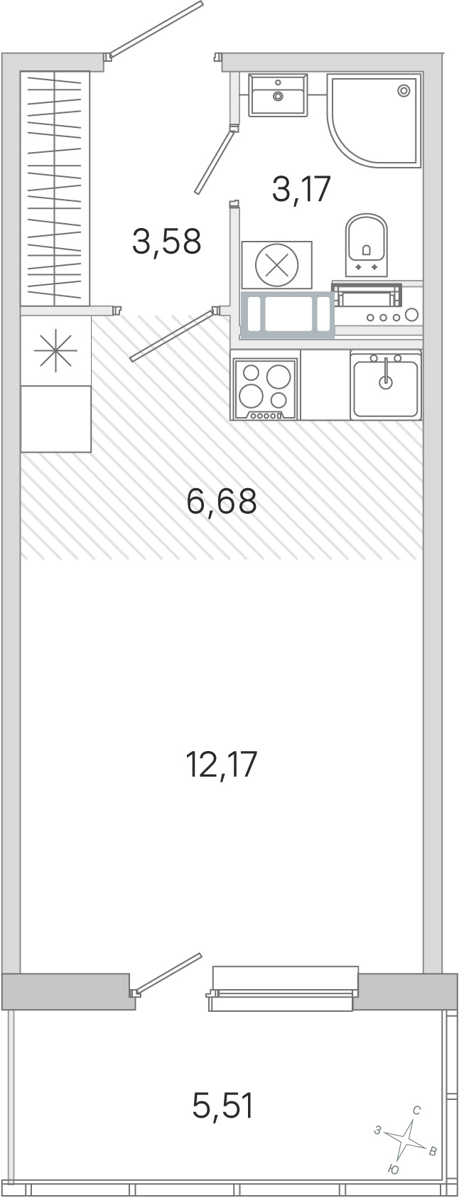 Планировка: студия, 25,6 м²