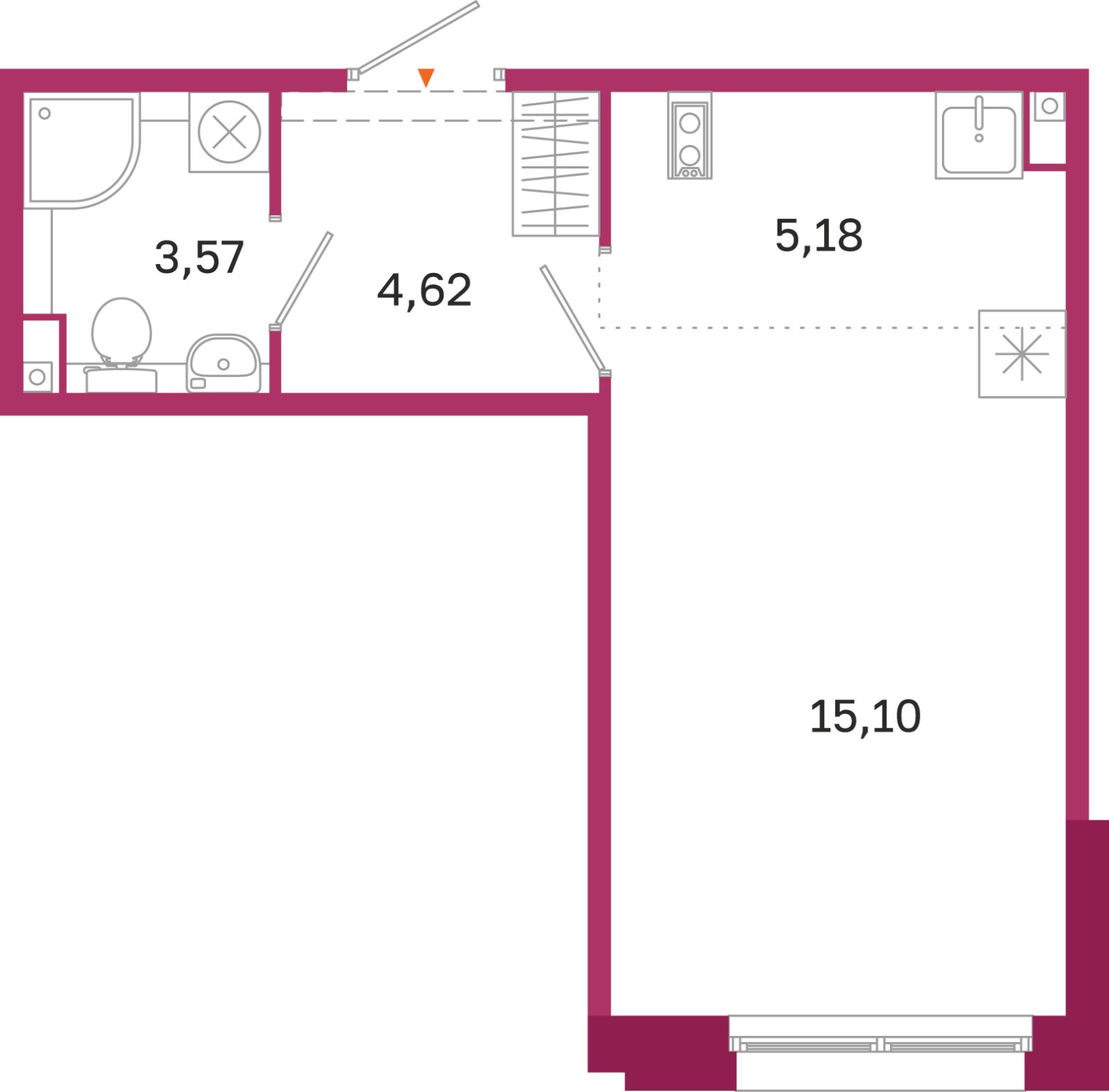 Планировка: студия, 28,5 м²
