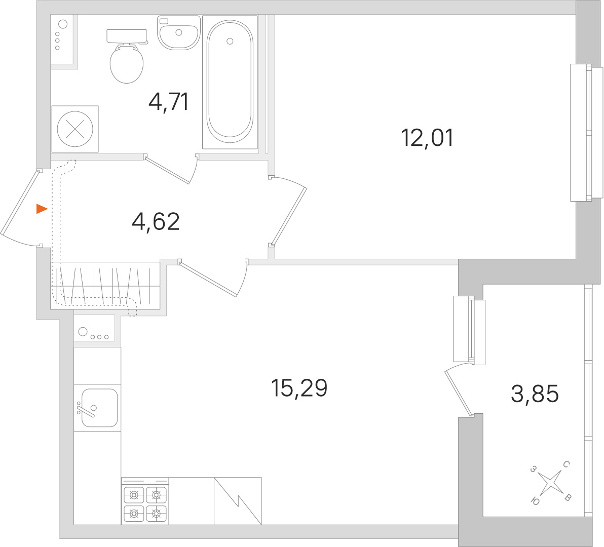 Планировка: 1-комнатная квартира, 36,6 м²