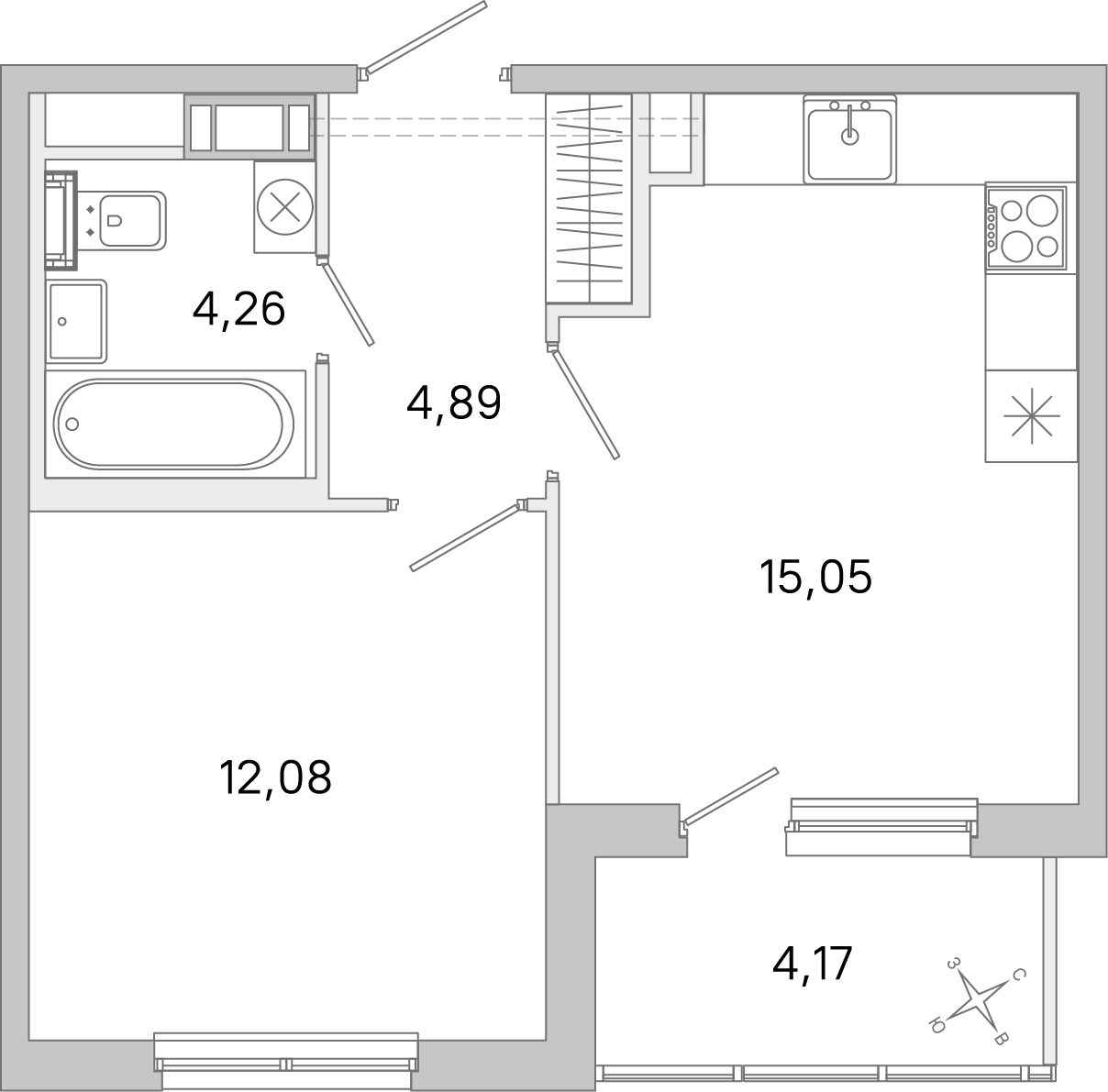 Планировка: 1-комнатная квартира, 36,3 м²