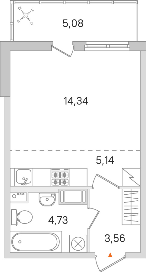 Планировка: студия, 27,8 м²
