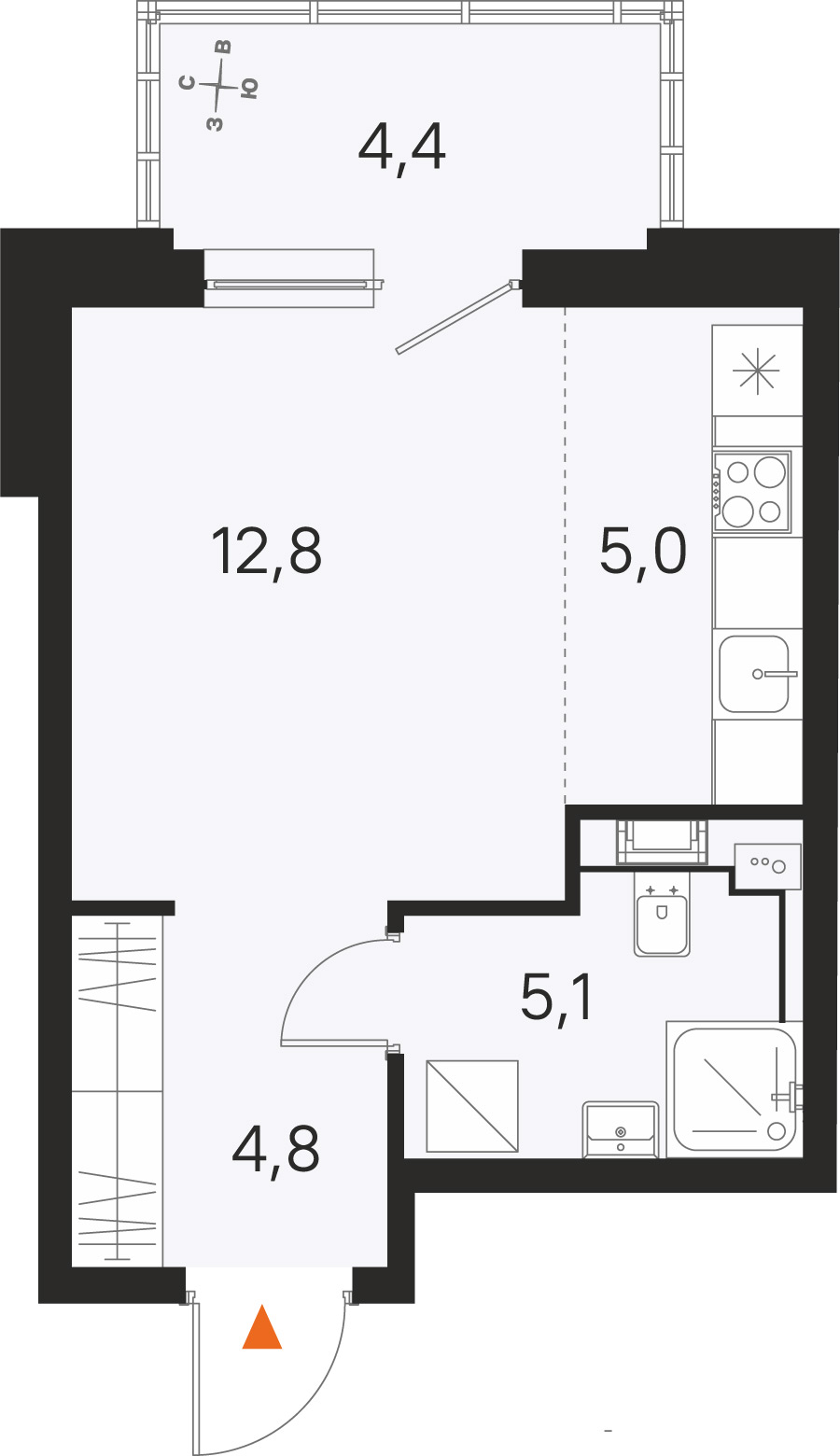 Планировка: студия, 27,7 м²